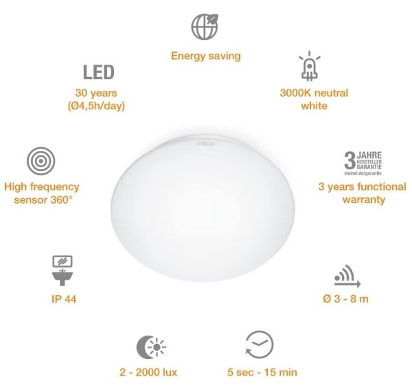 STEINEL 035105 - LED Лампа за баня със сензор RS 16 LED G LED/9,5W/230V IP44