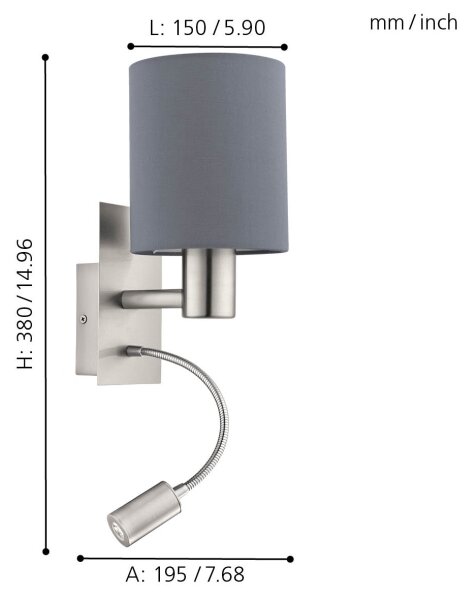 Eglo 96479 - LED гъвкаво осветление PASTERI 1xE27/40W+LED/3,8W сиво