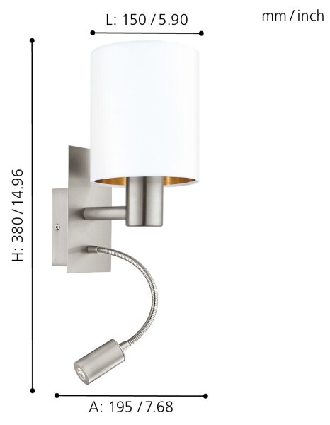 Eglo 96484 - LED гъвкаво осветително тяло PASTERI 1xE27/40W+LED/3,8W бяло