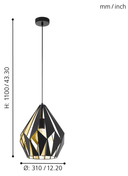 Eglo 49931 - Висящи лампи CARLTON 1 1xE27/60W/230V