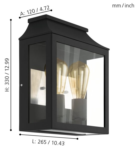 Eglo 97294 - Екстериорна Стенна лампа SONCINO 2xE27/60W/230V IP44