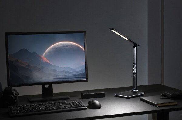 Immax 08930L - LED Димируема настолна лампа с дисплей KINGFISHER LED/9W/230V/12V
