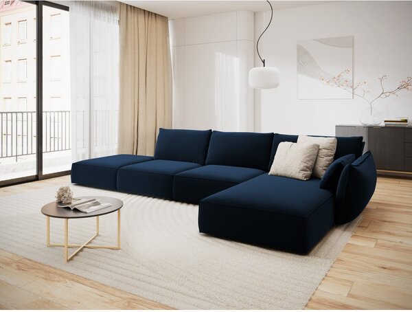 Тъмносин кадифен ъглов диван (десен ъгъл) Vanda – Mazzini Sofas