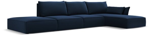 Тъмносин кадифен ъглов диван (десен ъгъл) Vanda – Mazzini Sofas