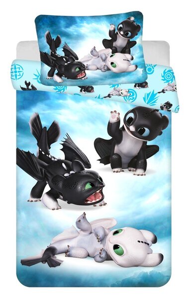 Синьо памучно детско спално бельо 100x135 cm How to Train Your Dragon "Babies" – Jerry Fabrics