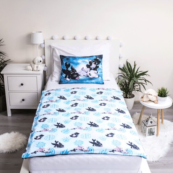 Синьо памучно детско спално бельо 100x135 cm How to Train Your Dragon "Babies" – Jerry Fabrics