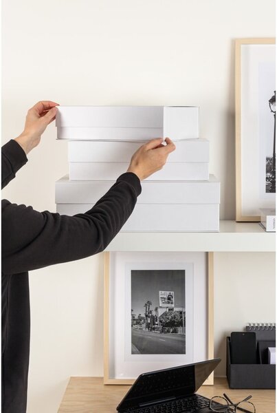 Бели картонени кутии за съхранение в комплект 3 бр. с капаци 42,5x29,5x13 cm Kian Paper Laminate – Bigso