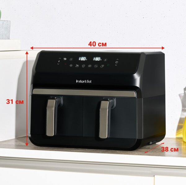 Двоен фритюрник с горещ въздух 8в1 Instant Pot Vortex DUAL INAFB91-BK, 1850W, 8 л, 205°C, EvenCrisp, Синхронизирано готвене, Сензорно управление, Черен/инокс