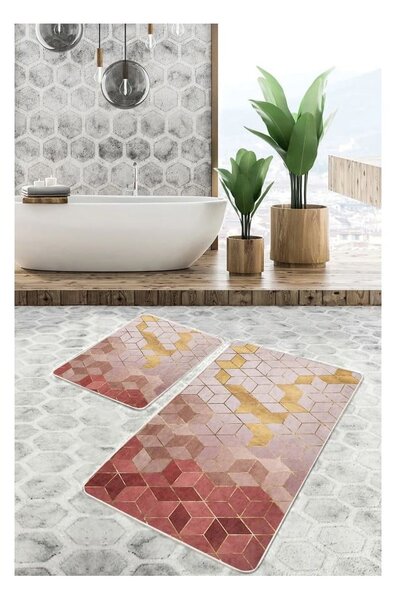 Розови кадифени килими за баня в комплект от 2 бр. 60x100 cm – Mila Home
