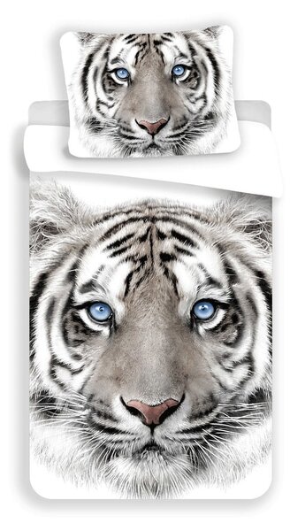 Бяло-сиво единично памучно детско спално бельо 140x200 cm White Tiger – Jerry Fabrics