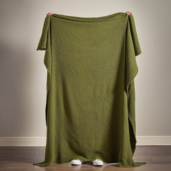 Зелено памучно одеяло 150x200 cm Jaipur Chunky Waffle – Pineapple Elephant