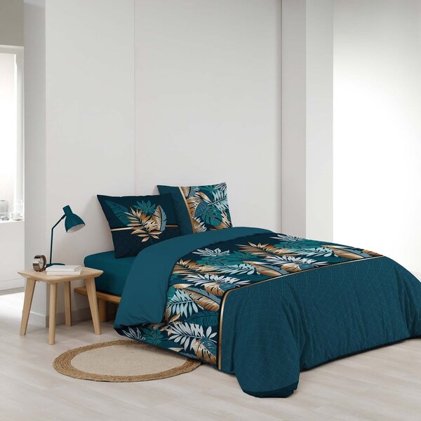 Синьо двойно удължено памучно спално бельо 240x220 cm Alianor – douceur d'intérieur