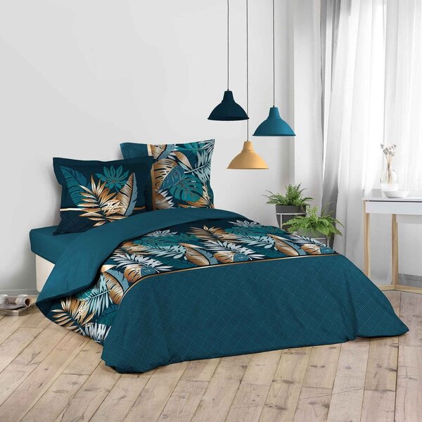 Синьо двойно удължено памучно спално бельо 240x220 cm Alianor – douceur d'intérieur