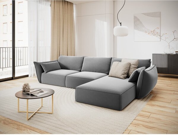 Светлосив кадифен ъглов диван (десен ъгъл) Vanda – Mazzini Sofas