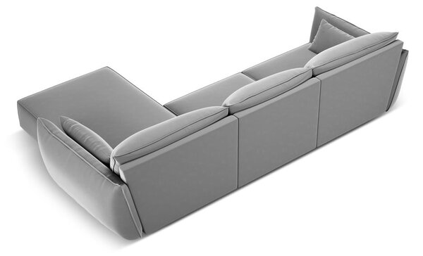 Светлосив кадифен ъглов диван (десен ъгъл) Vanda – Mazzini Sofas