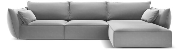 Светлосив кадифен ъглов диван (десен ъгъл) Vanda – Mazzini Sofas