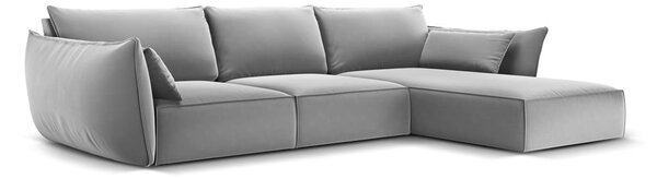 Светлосив кадифен ъглов диван (десен ъгъл) Vanda – Mazzini Sofas