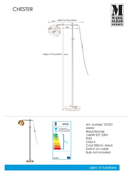 Markslöjd 107231 - Стояща лампа CHESTER 1xE27/40W/230V черна/бронз