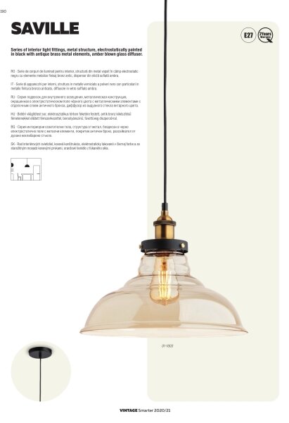 Redo 01-1002 - Полилей на верижка SAVILLE 1xE27/42W/230V