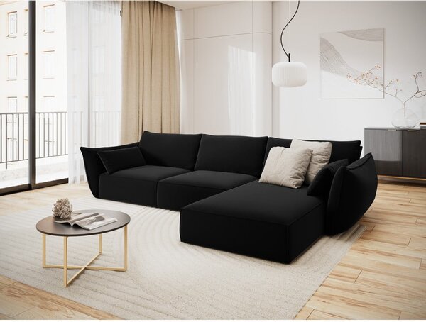 Черен кадифен ъглов диван (десен ъгъл) Vanda – Mazzini Sofas
