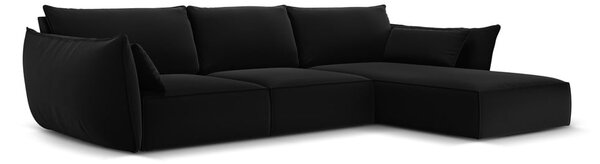 Черен кадифен ъглов диван (десен ъгъл) Vanda – Mazzini Sofas