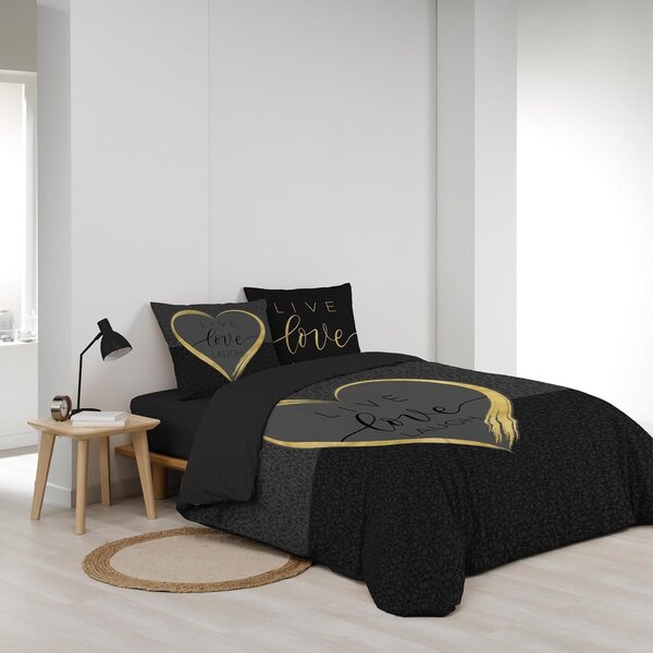 Черно двойно памучно спално бельо 200x200 cm Crazy Love – douceur d'intérieur