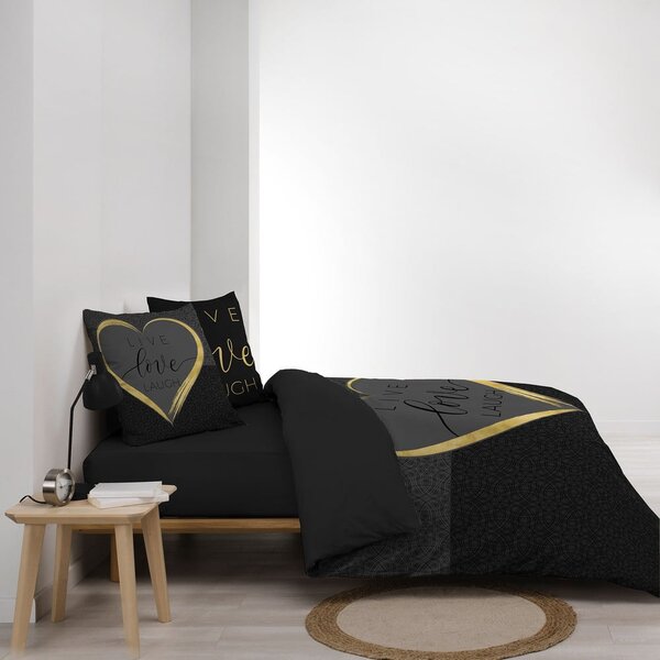 Черно двойно памучно спално бельо 200x200 cm Crazy Love – douceur d'intérieur
