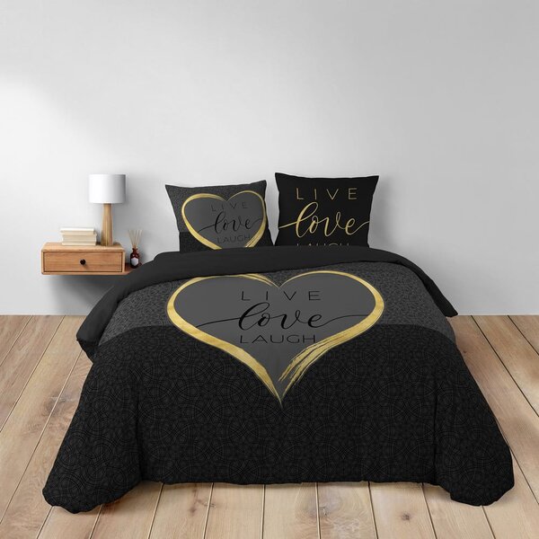 Черно двойно памучно спално бельо 200x200 cm Crazy Love – douceur d'intérieur
