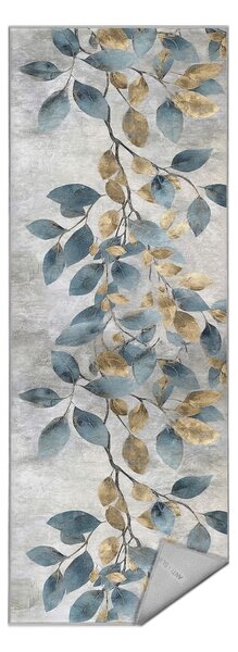 Светлосиньо-златиста пътека подходяща за пране 80x200 cm Golden Leaves – Mila Home