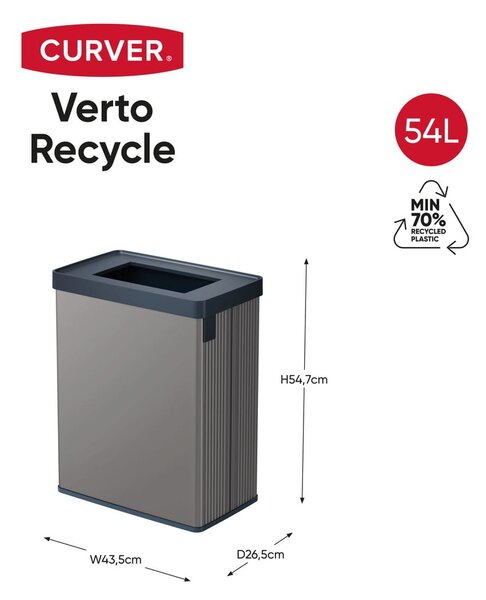 Сиво кошче за боклук за рециклиране от рециклирана пластмаса 54 l Verto Recycle – Curver