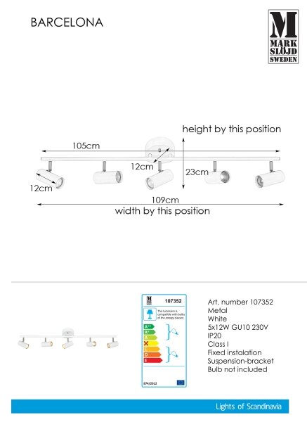 Markslöjd 107352 - Точково осветително тяло BARCELONA 5xGU10/12W/230V