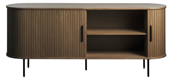Кафяв скрин от дъбов декор с плъзгащи се врати 180x76x45 cm Nola – Unique Furniture