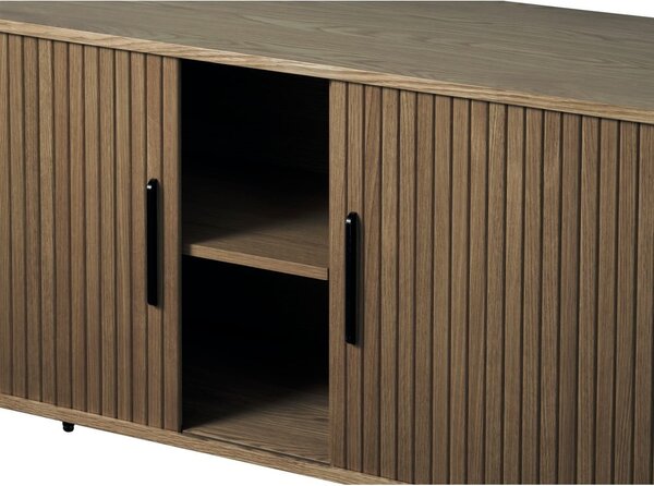 Кафяв скрин от дъбов декор с плъзгащи се врати 180x76x45 cm Nola – Unique Furniture