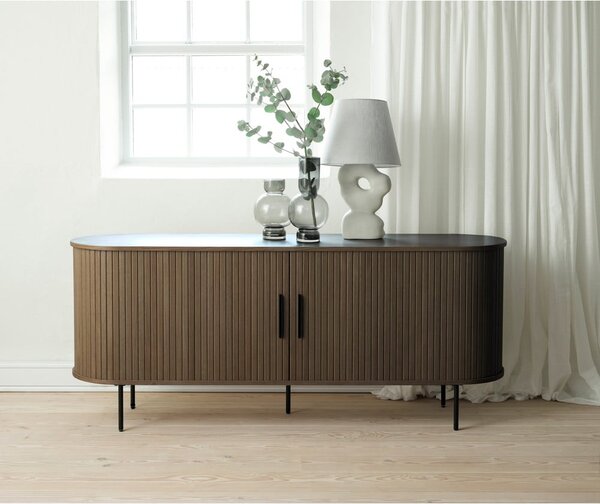 Кафяв скрин от дъбов декор с плъзгащи се врати 180x76x45 cm Nola – Unique Furniture