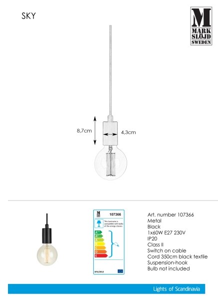 Markslöjd 107366 - Висящ полилей SKY 1xE27/60W/230V