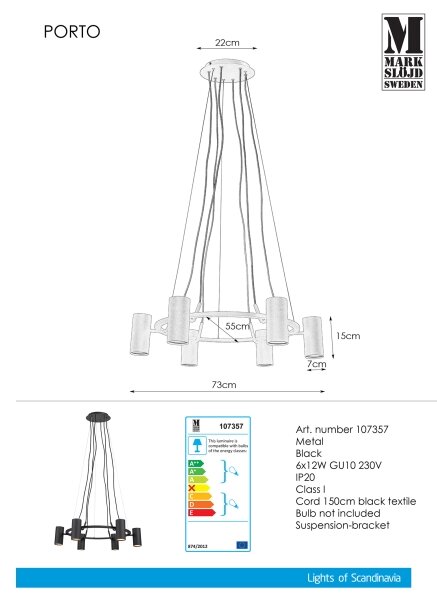 Markslöjd 107357 - Полилей на верижка PORTO 6xGU10/12W/230V