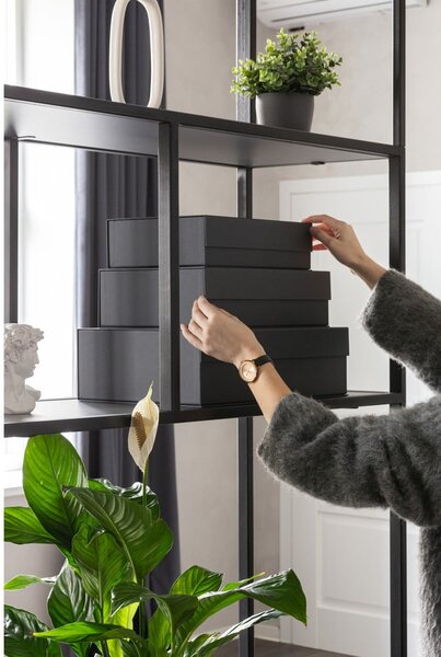 Тъмносиви картонени кутии за съхранение в комплект 3 бр. с капаци 42,5x29,5x13 cm Kian Paper Laminate – Bigso
