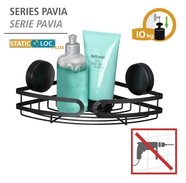 Черен ъглов рафт за баня Static-Loc® , ширина 27 cm Pavia - Wenko