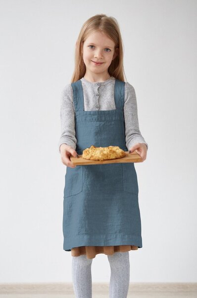 Детска синя ленена престилка Pinafore, 72 x 45 cm - Linen Tales