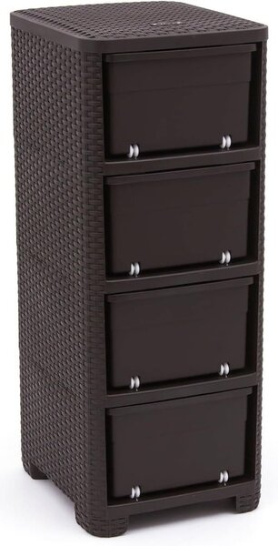 Тъмнокафяв пластмасов висок шкаф за баня 33x79 cm Rattan – Curver