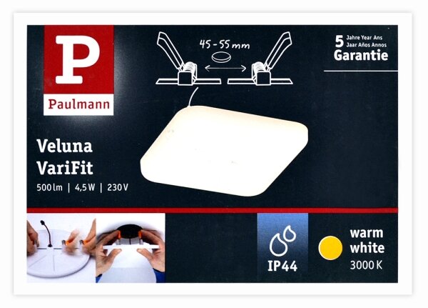 Paulmann 92393 - LED/4,5W IP44 Плафон за вграждане за баня VARIFIT 230V