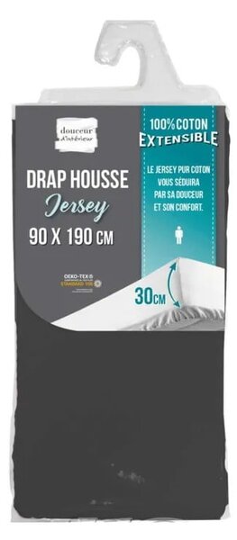 Антрацитен еластичен чаршаф от джърси 90x190 cm Jersy – douceur d'intérieur