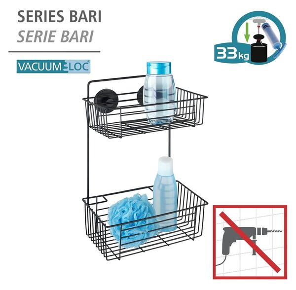 Черен стенен двуетажен рафт за баня Vacuum-Loc® Pavia Bari - Wenko