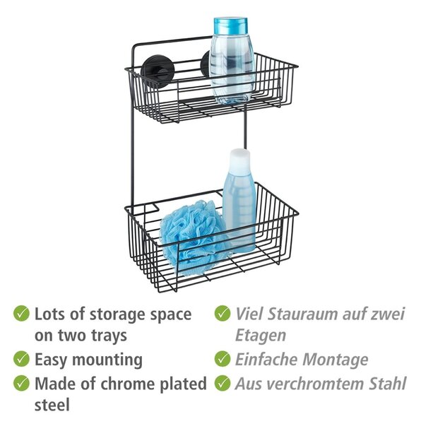 Черен стенен двуетажен рафт за баня Vacuum-Loc® Pavia Bari - Wenko