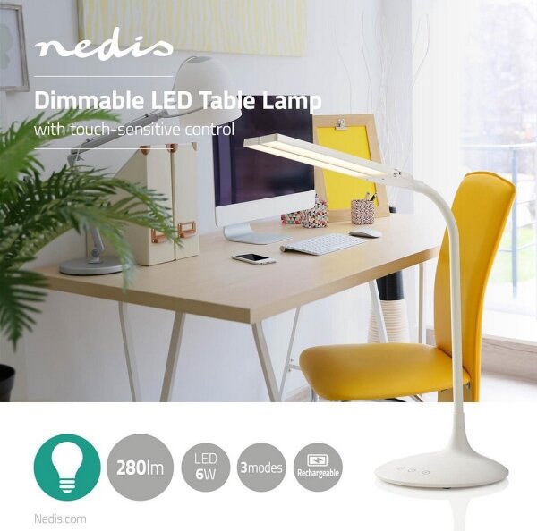 Nedis LTLG3M1WT4 - LED регулируема настолна лампа LED/6W/5V 2200 mAh бяла