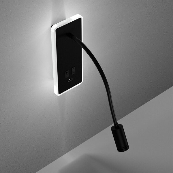 LED гъвкава настенна лампичка с USB BASE LED/8W+LED/2W/230V черна