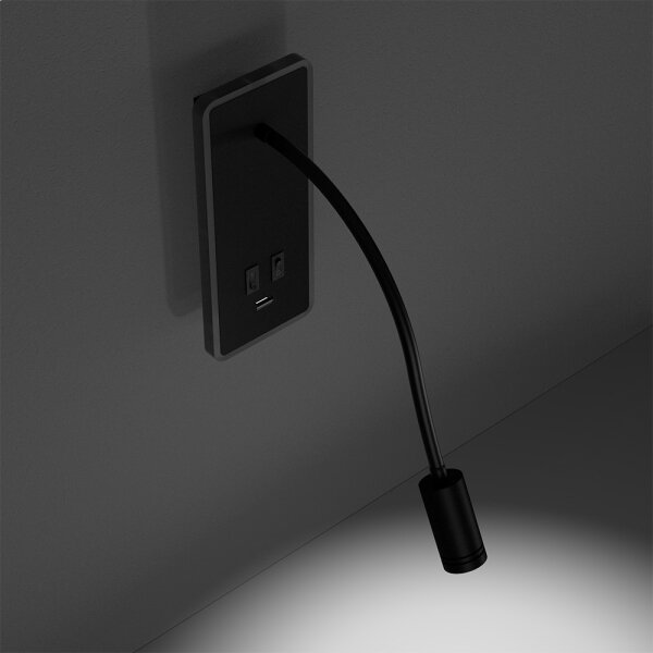LED гъвкава настенна лампичка с USB BASE LED/8W+LED/2W/230V черна