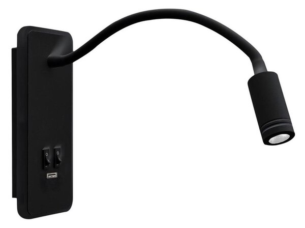 LED гъвкава настенна лампичка с USB BASE LED/8W+LED/2W/230V черна