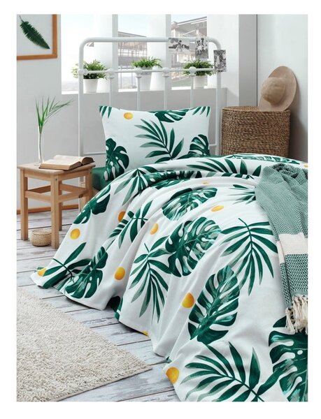 Комплект от памучно шалте и 2 калъфки за възглавници Masso Jungle, 200 x 220 cm Kapitone Monstera - Mijolnir