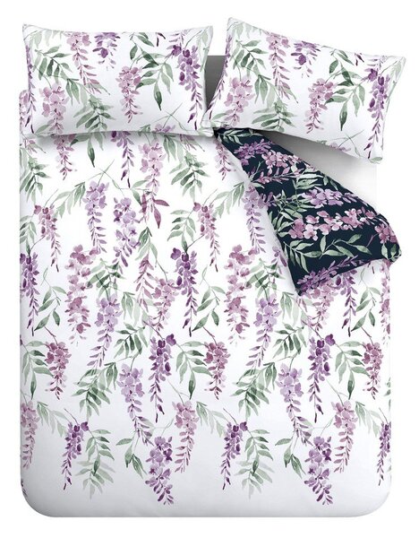 Бяло и лилаво единично спално бельо 135x200 cm Wisteria - Catherine Lansfield